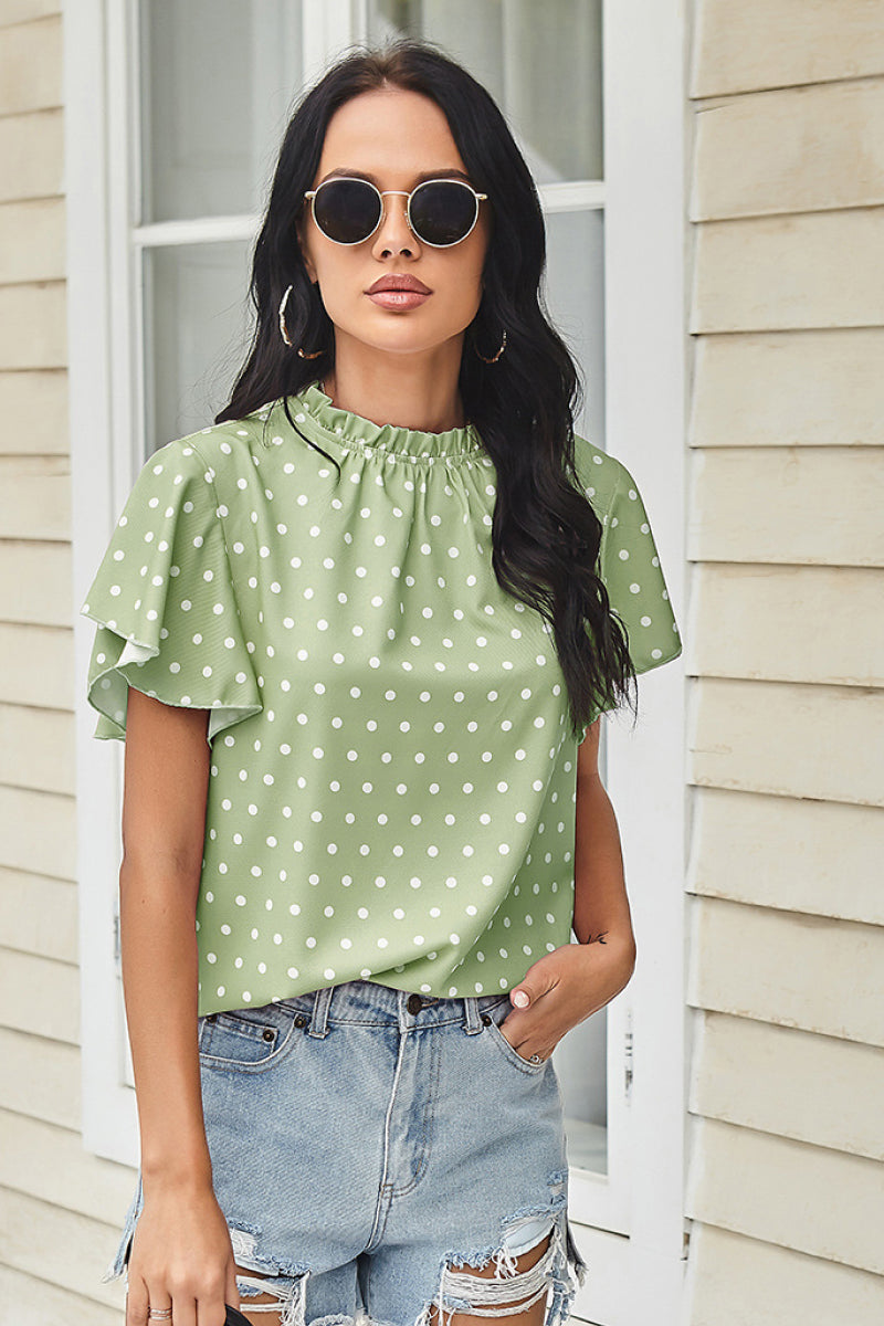 Polka Dot Butterfly Sleeves Shirt