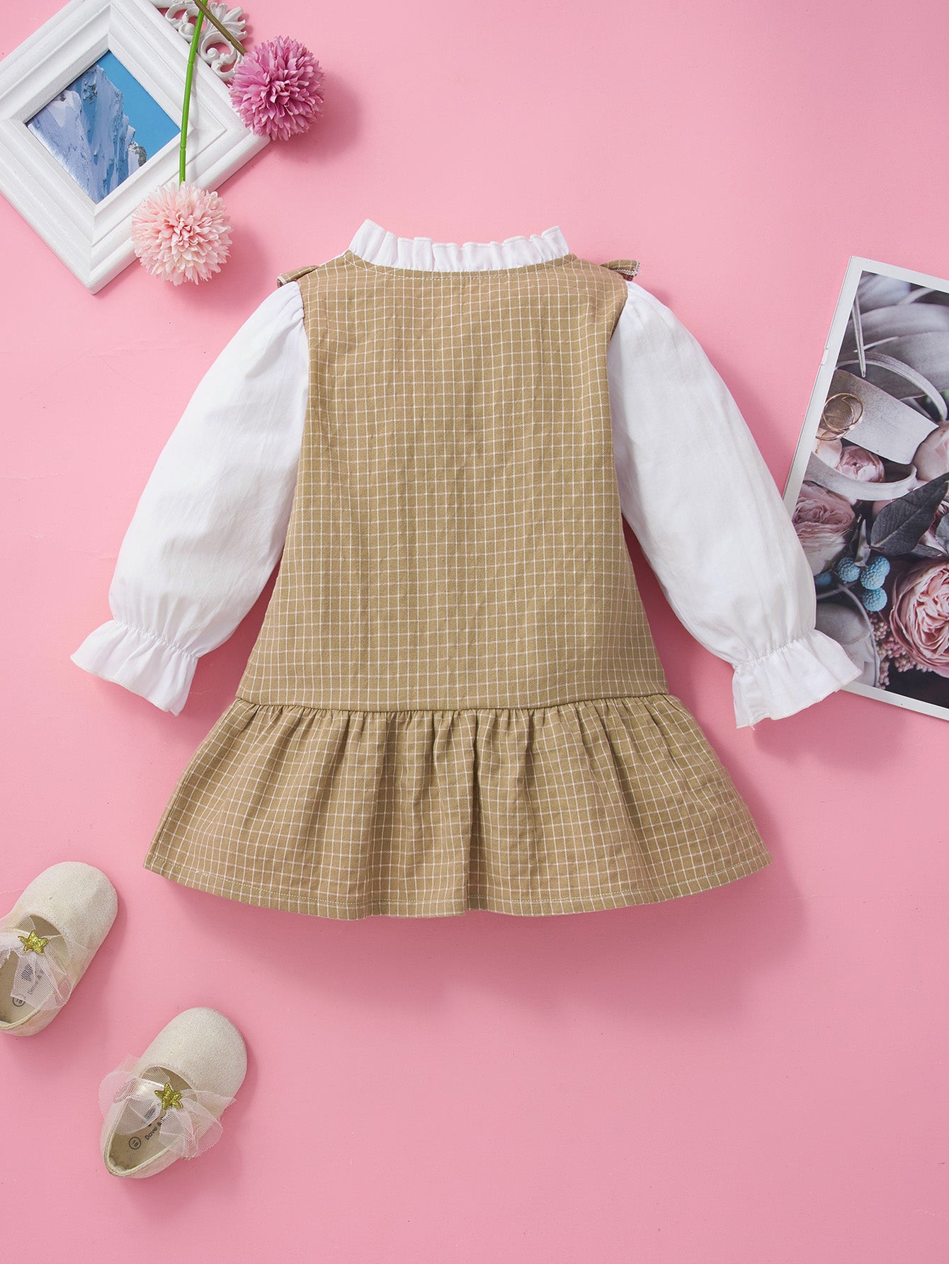 Baby Girl Ruffle Hem Dress with Bow Detail