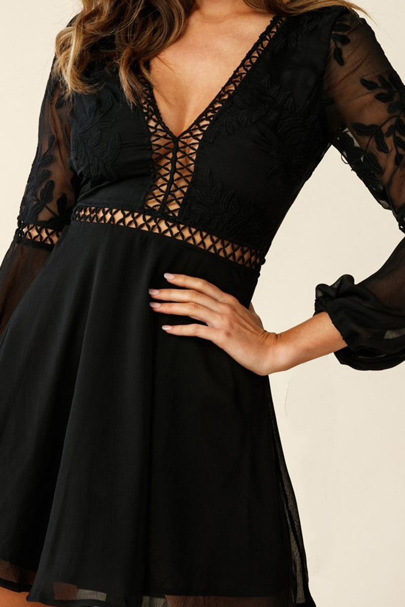 V Neck Flare Sleeve Mini Dress