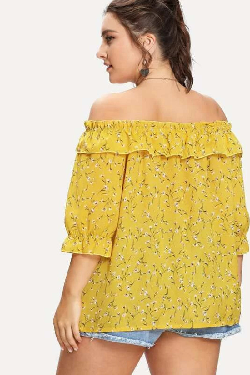 Plus Size Off Shoulder Bishop Sleeve Dress