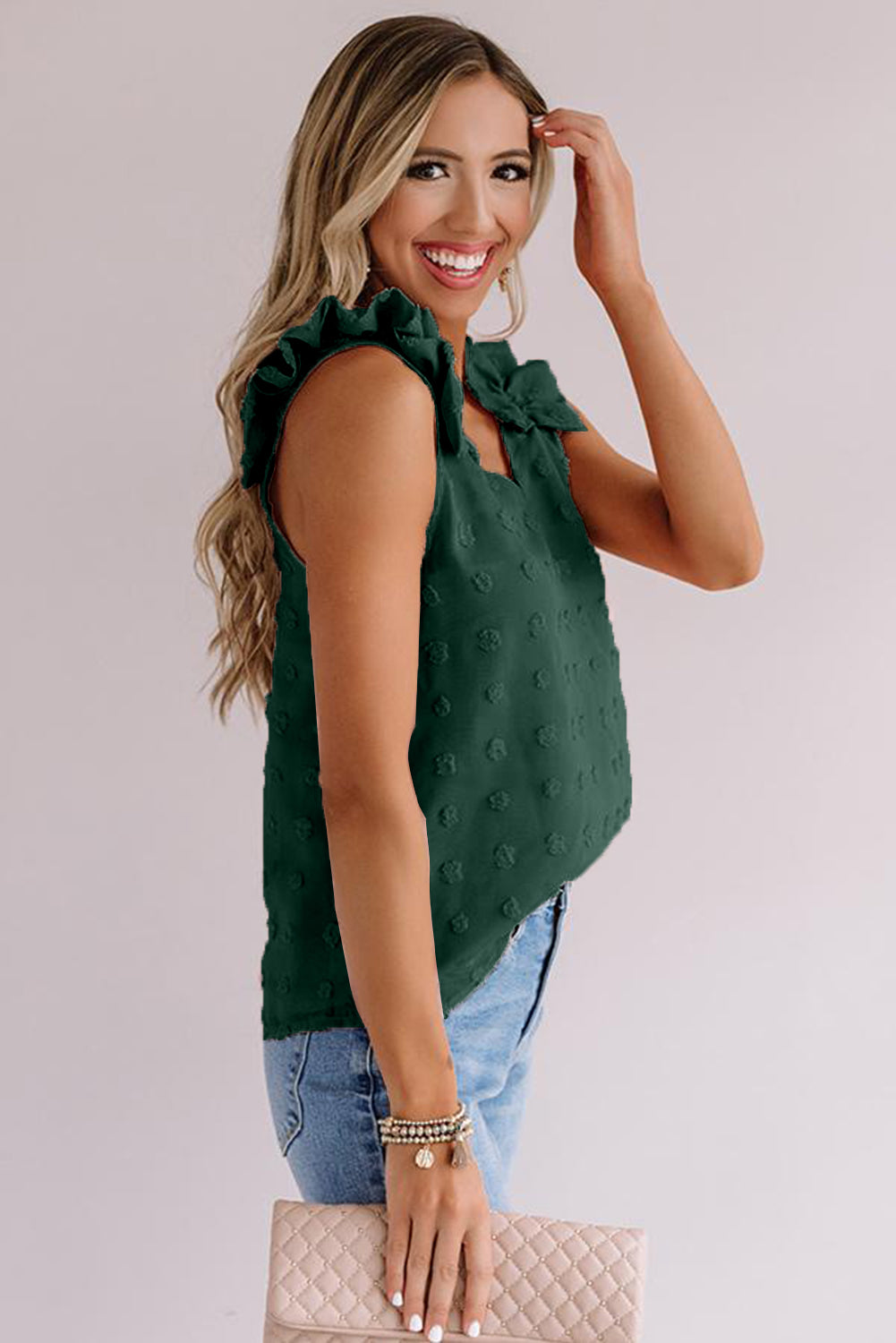 Swiss Dot Top With Ruffled Straps