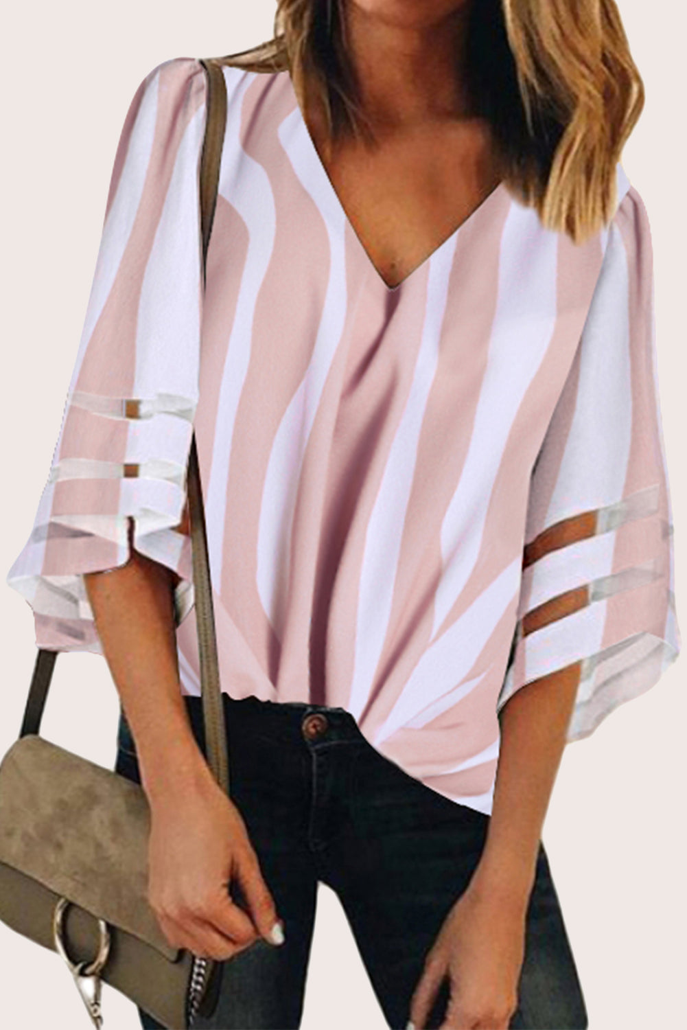 Bell Sleeve V-Neck Lace Patchwork Top