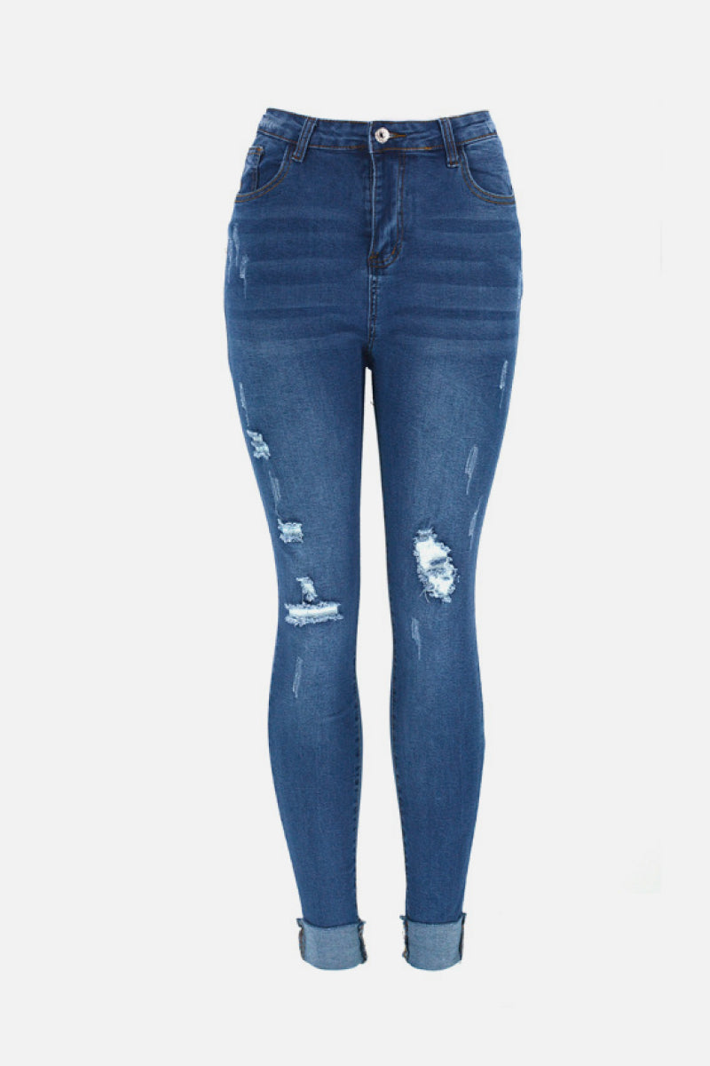 Distressed Roll Up Skinny Jeans
