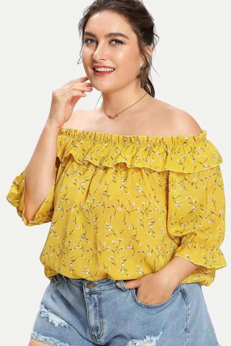 Plus Size Off Shoulder Bishop Sleeve Dress