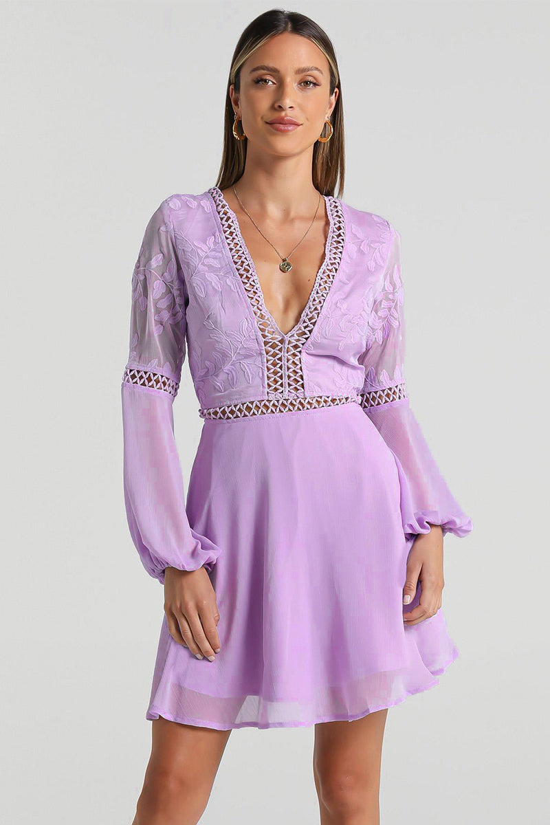 V Neck Flare Sleeve Mini Dress