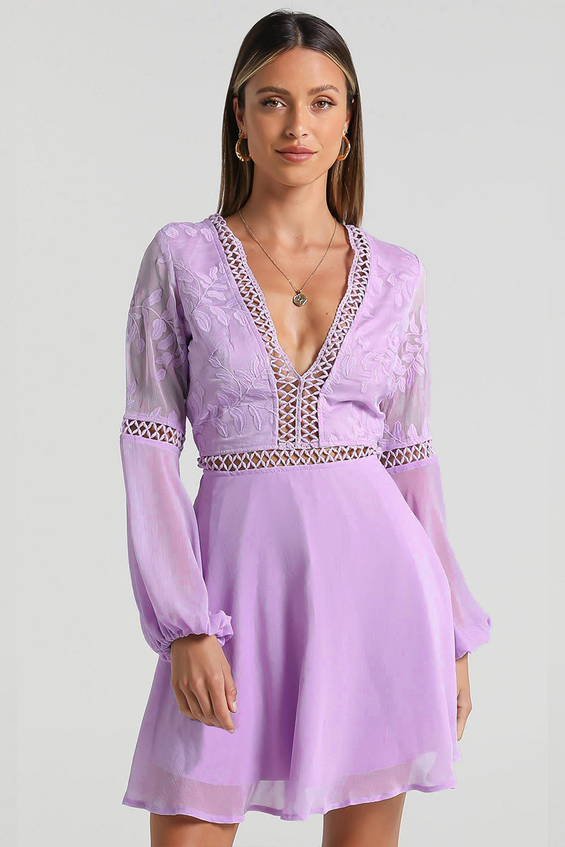 V Neck Flare Sleeve Mini Dress
