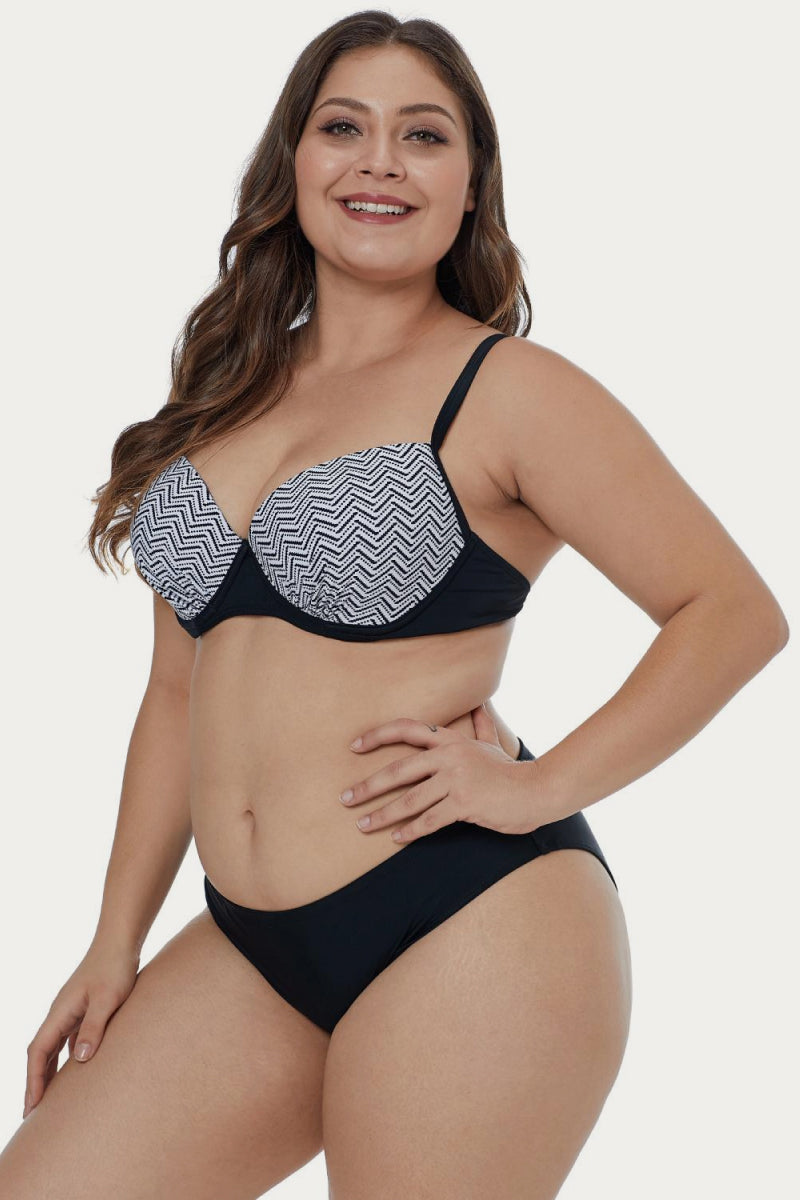 Waves Print Plus Size Bikini Swimwear