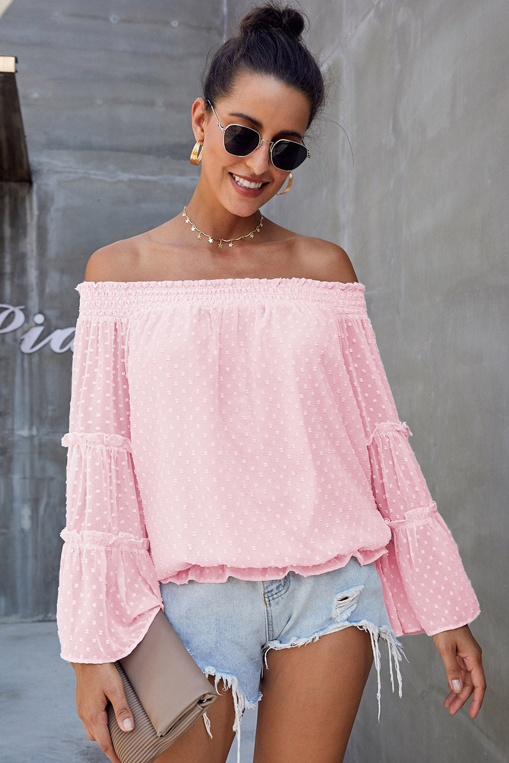 Swiss Dot Off The Shoulder Top