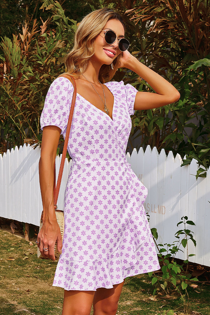 Floral Ruffled Wrap Dress