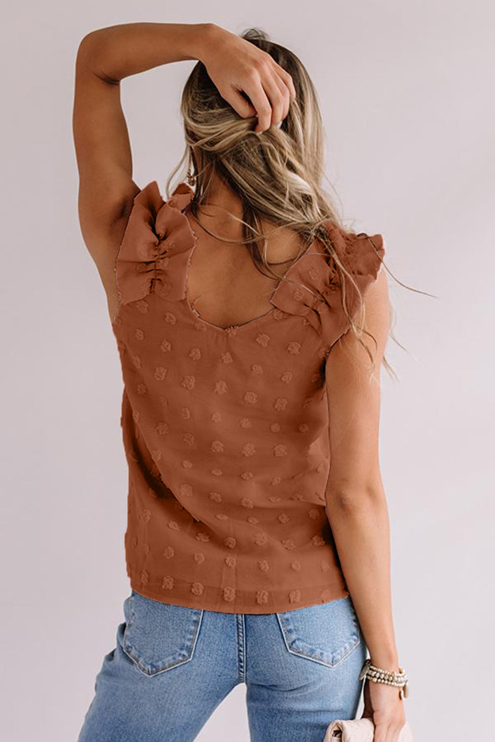 Swiss Dot Top With Ruffled Straps