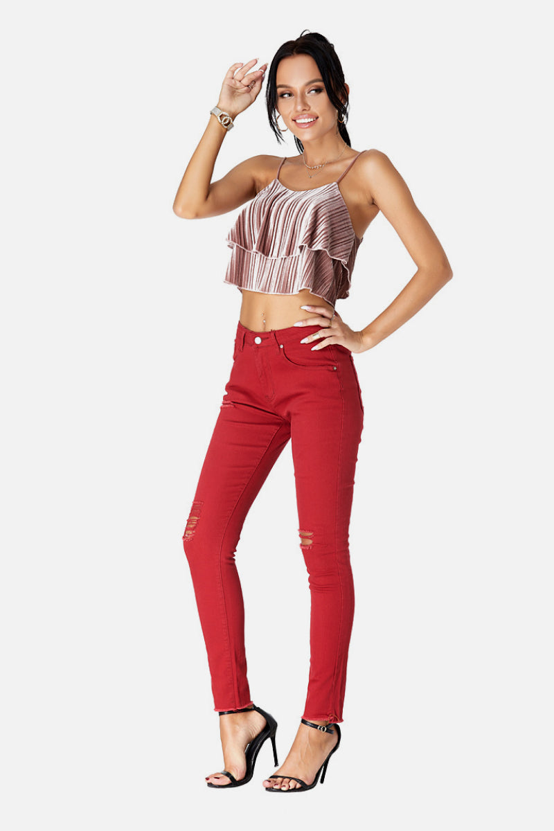 Distressed Red Jeans