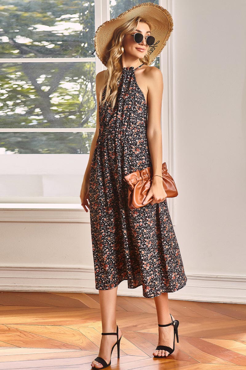 Floral Tie Back Midi Dress