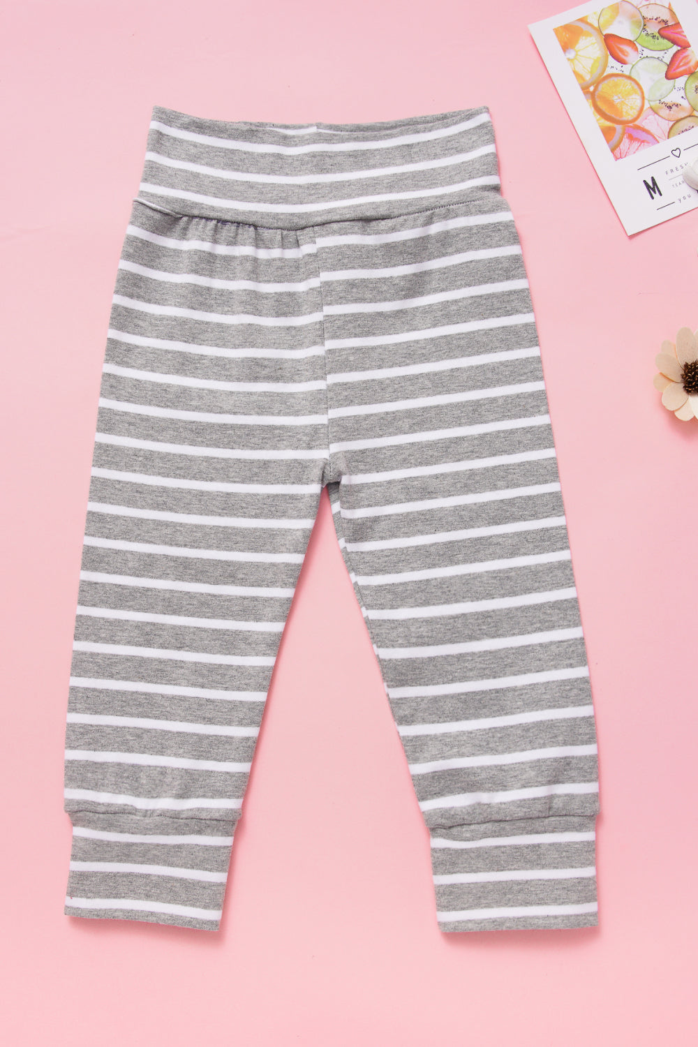 Baby Girls Letter Print Bodysuit and Striped Pants Set