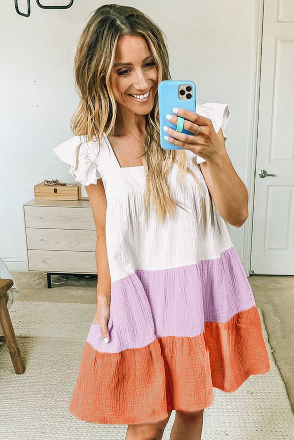 Multicolor Color Block Tiered Dress