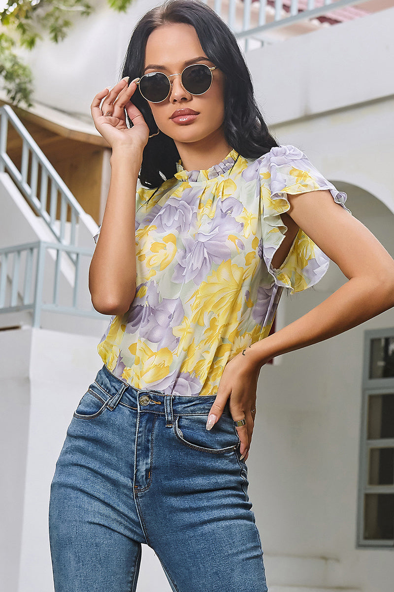Floral Ruffle Sleeves Top