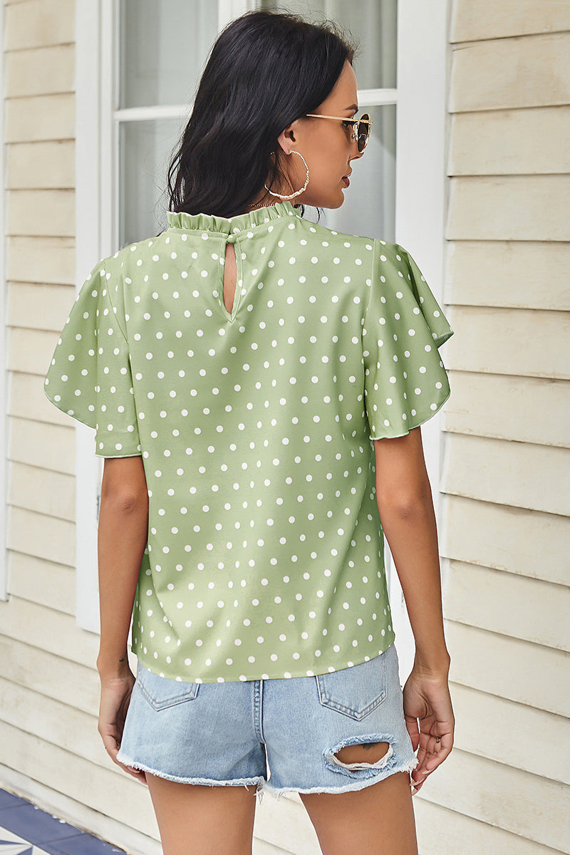 Polka Dot Butterfly Sleeves Shirt