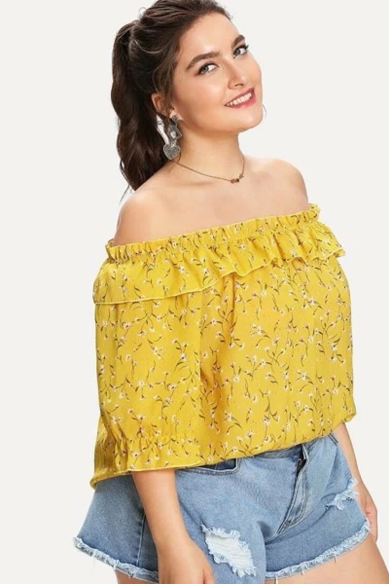 Plus Size Off Shoulder Bishop Sleeve Dress