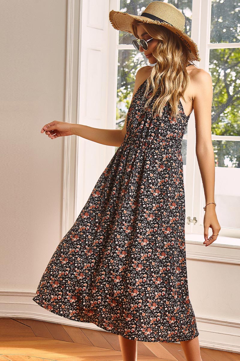 Floral Tie Back Midi Dress