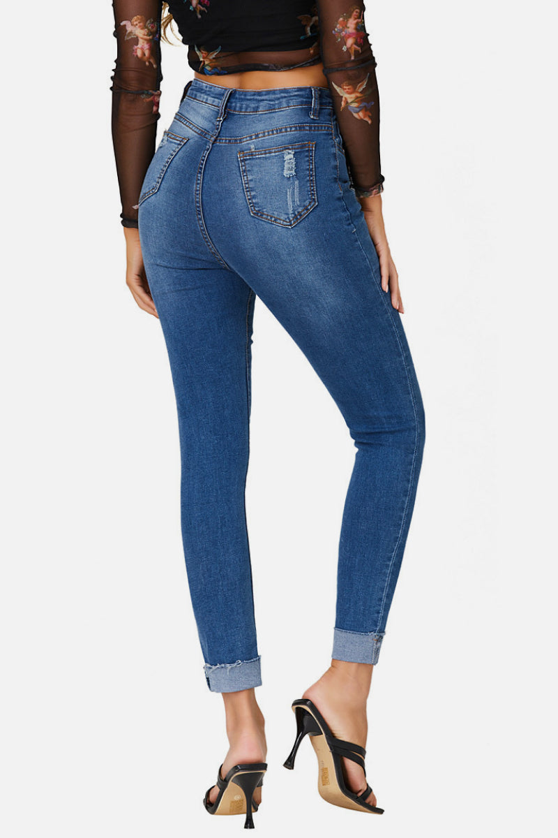 Distressed Roll Up Skinny Jeans