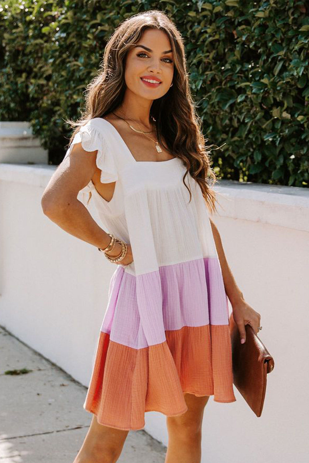 Multicolor Color Block Tiered Dress