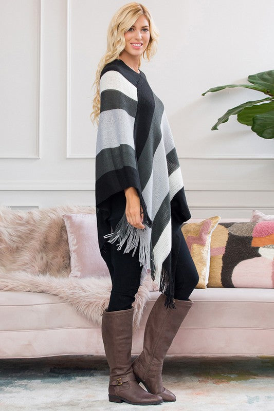Bold Striped Poncho
