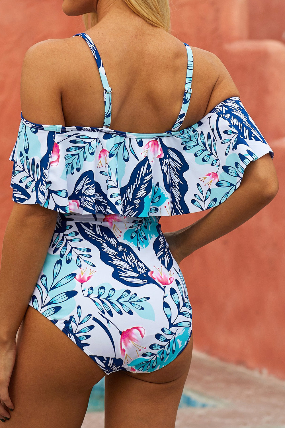 Floral Ruffle Trim Ruched One-Piece Maternity Swimsuit