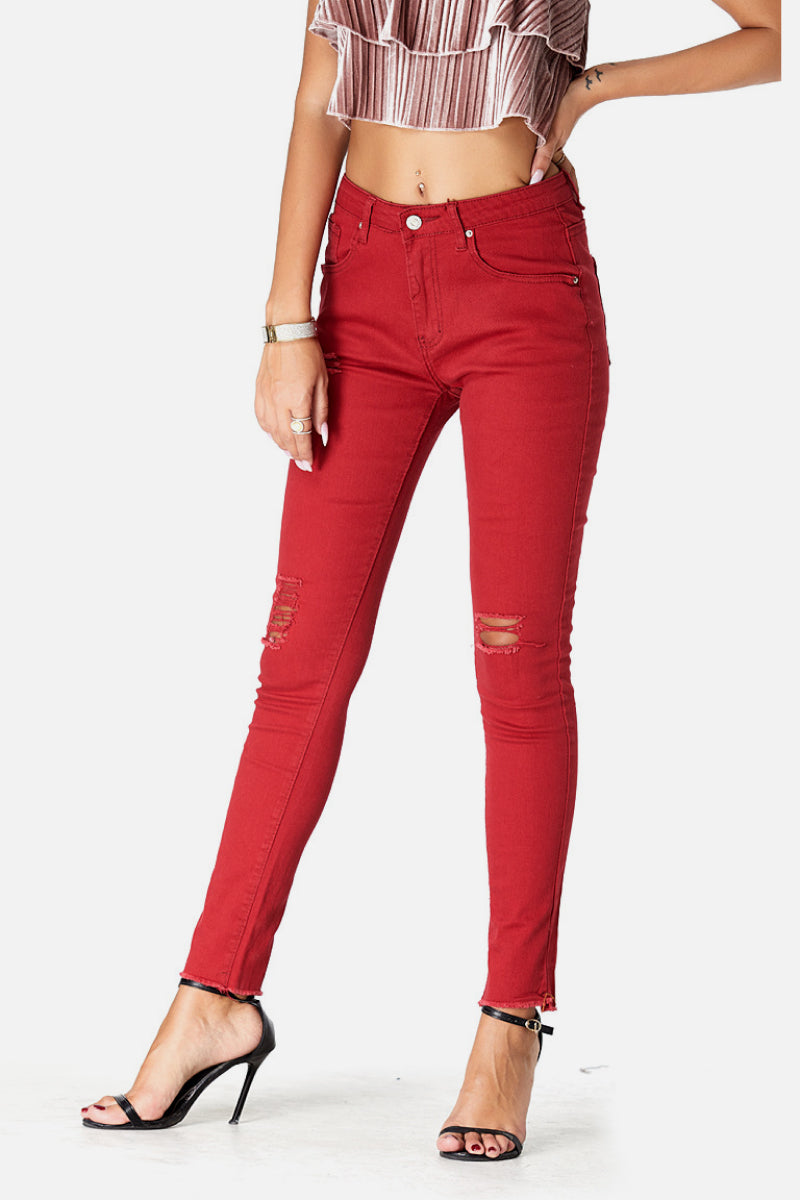 Distressed Red Jeans