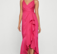 BCBGMAXAZRIA Faux Wrap Ruched Ruffle Dress