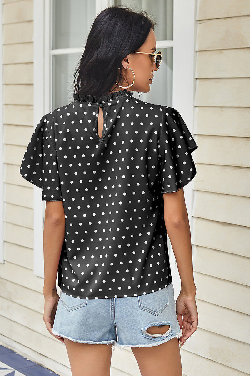 Polka Dot Butterfly Sleeves Shirt