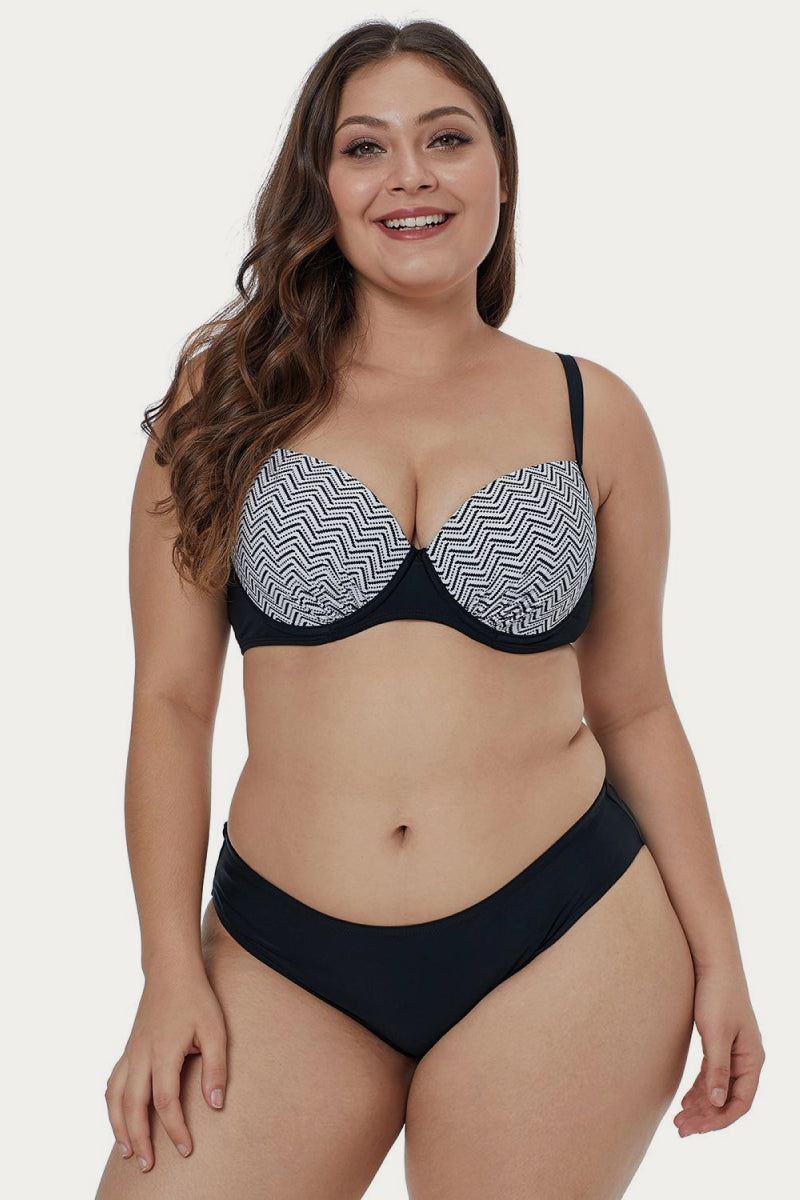 Waves Print Plus Size Bikini Swimwear