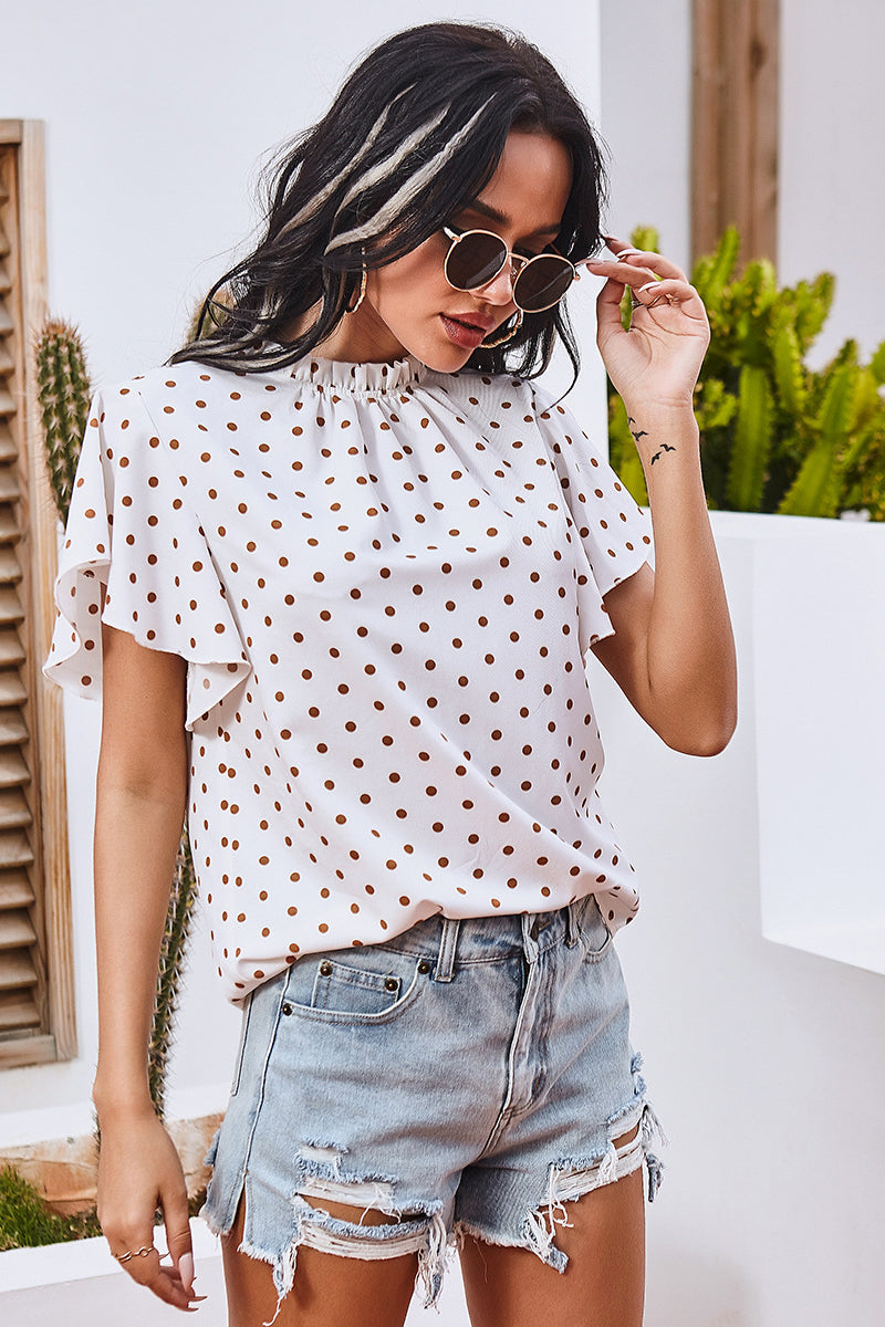 Polka Dot Butterfly Sleeves Shirt