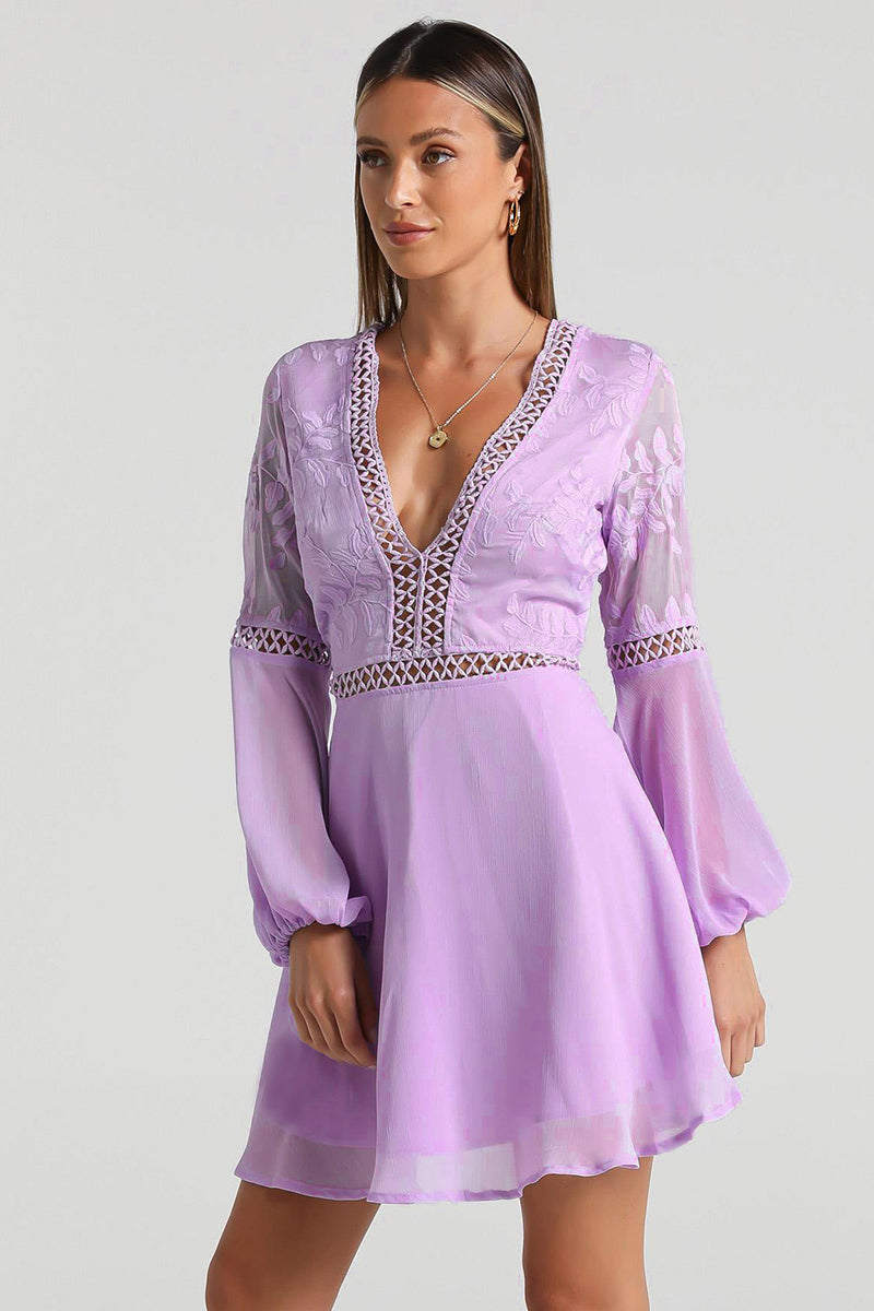V Neck Flare Sleeve Mini Dress