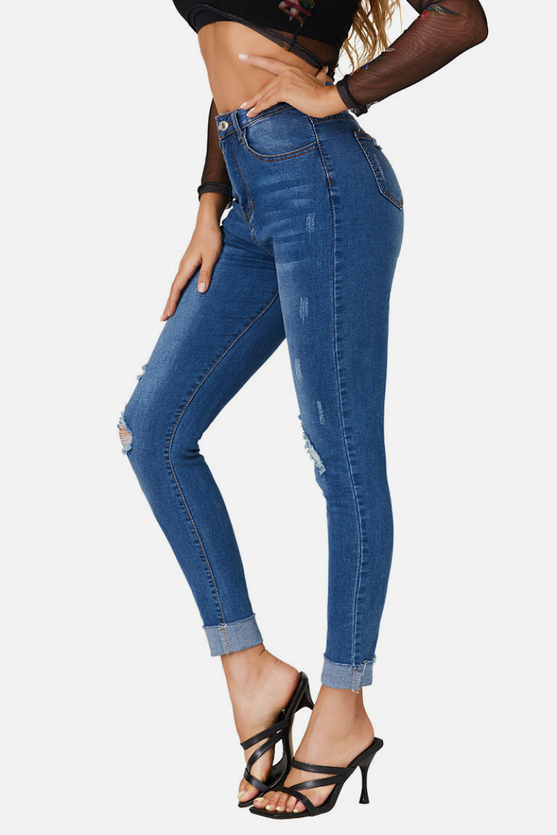 Distressed Roll Up Skinny Jeans