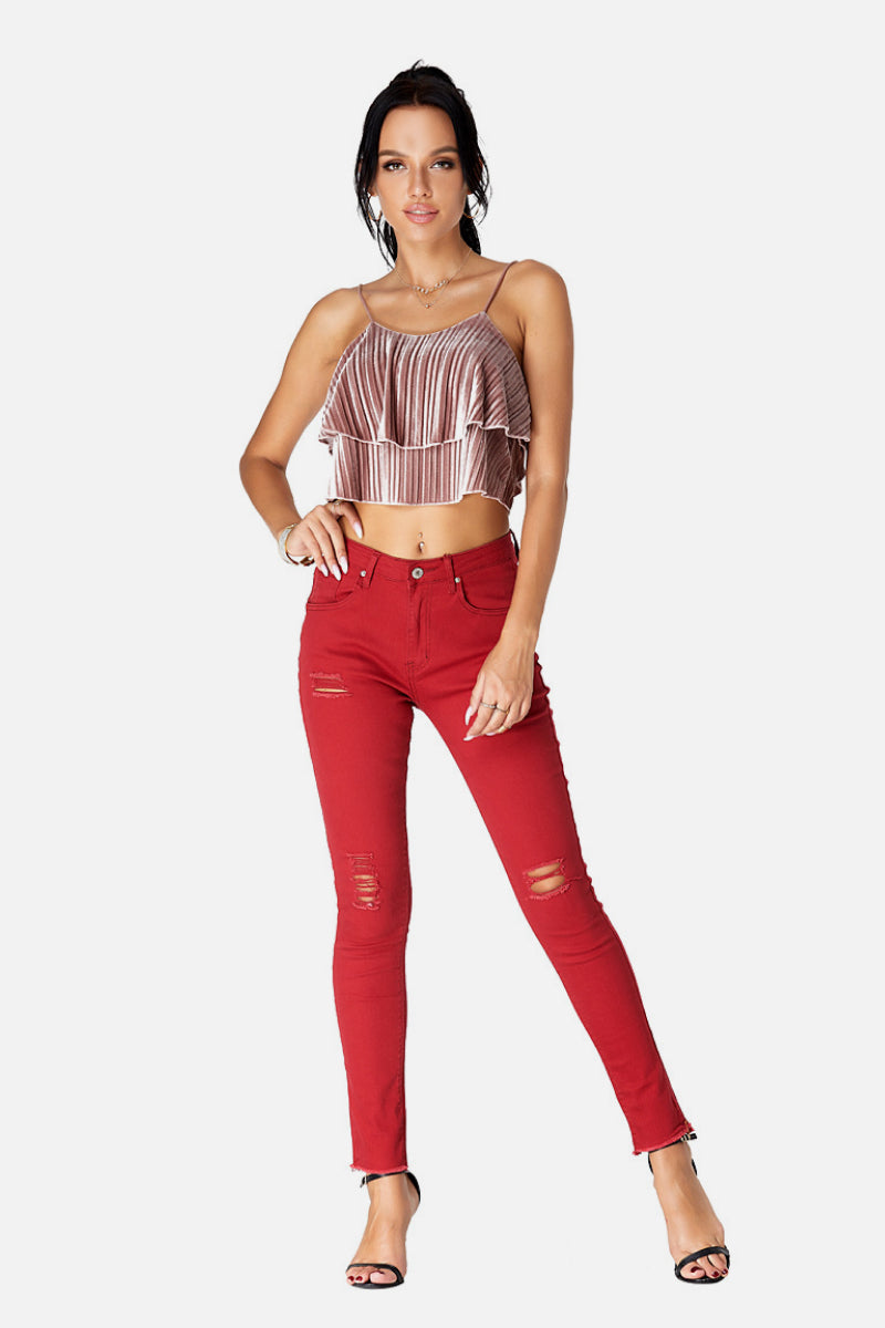 Distressed Red Jeans