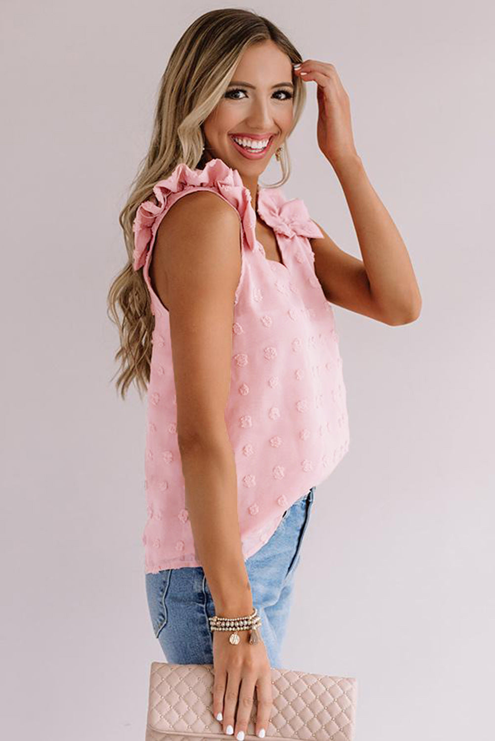 Swiss Dot Top With Ruffled Straps