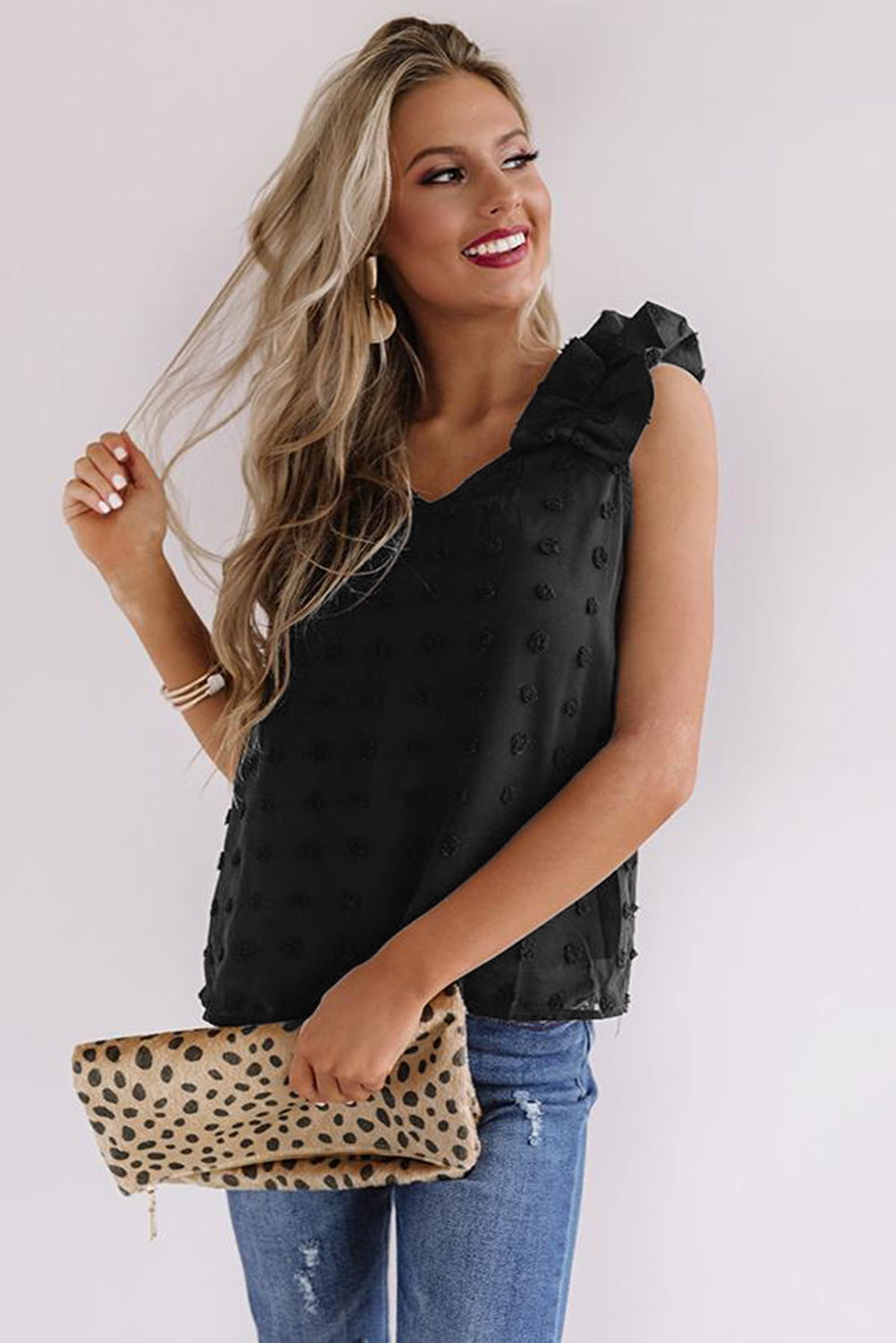 Swiss Dot Top With Ruffled Straps
