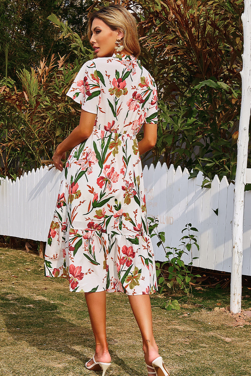 Floral Asymmetrical Ruffle Hem Dress