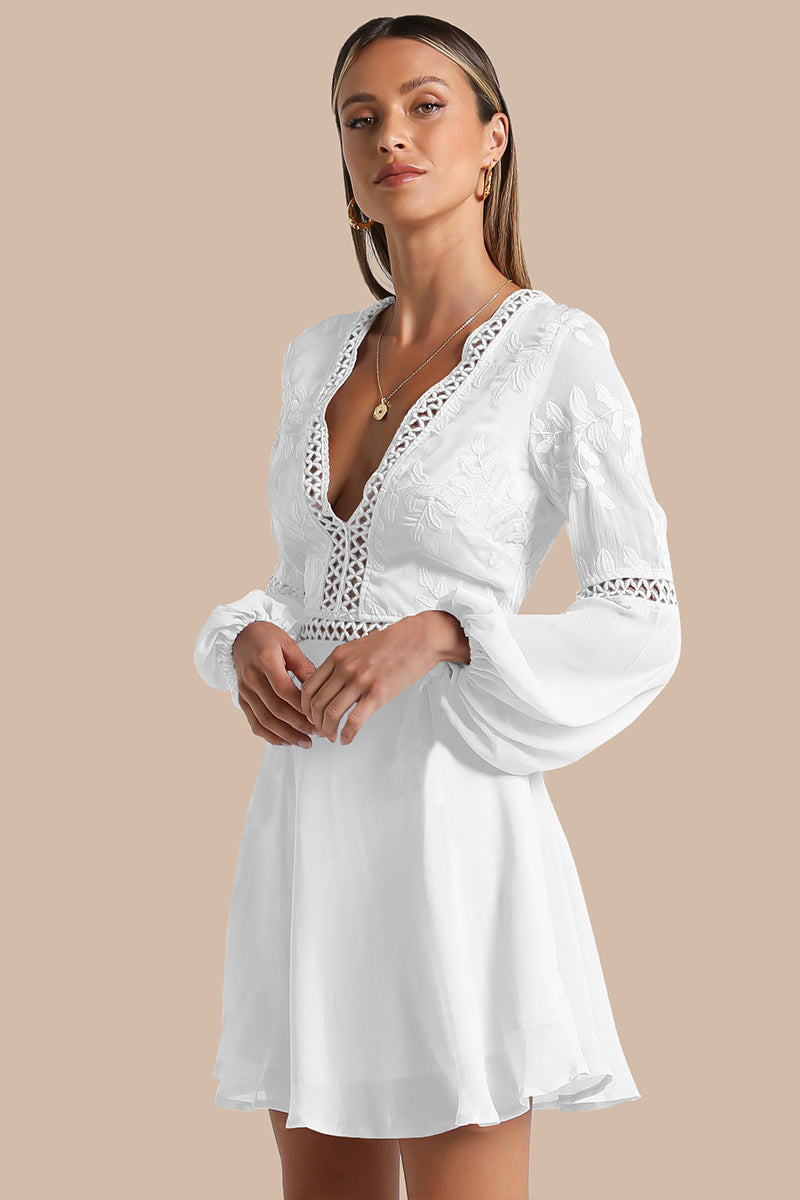 V Neck Flare Sleeve Mini Dress
