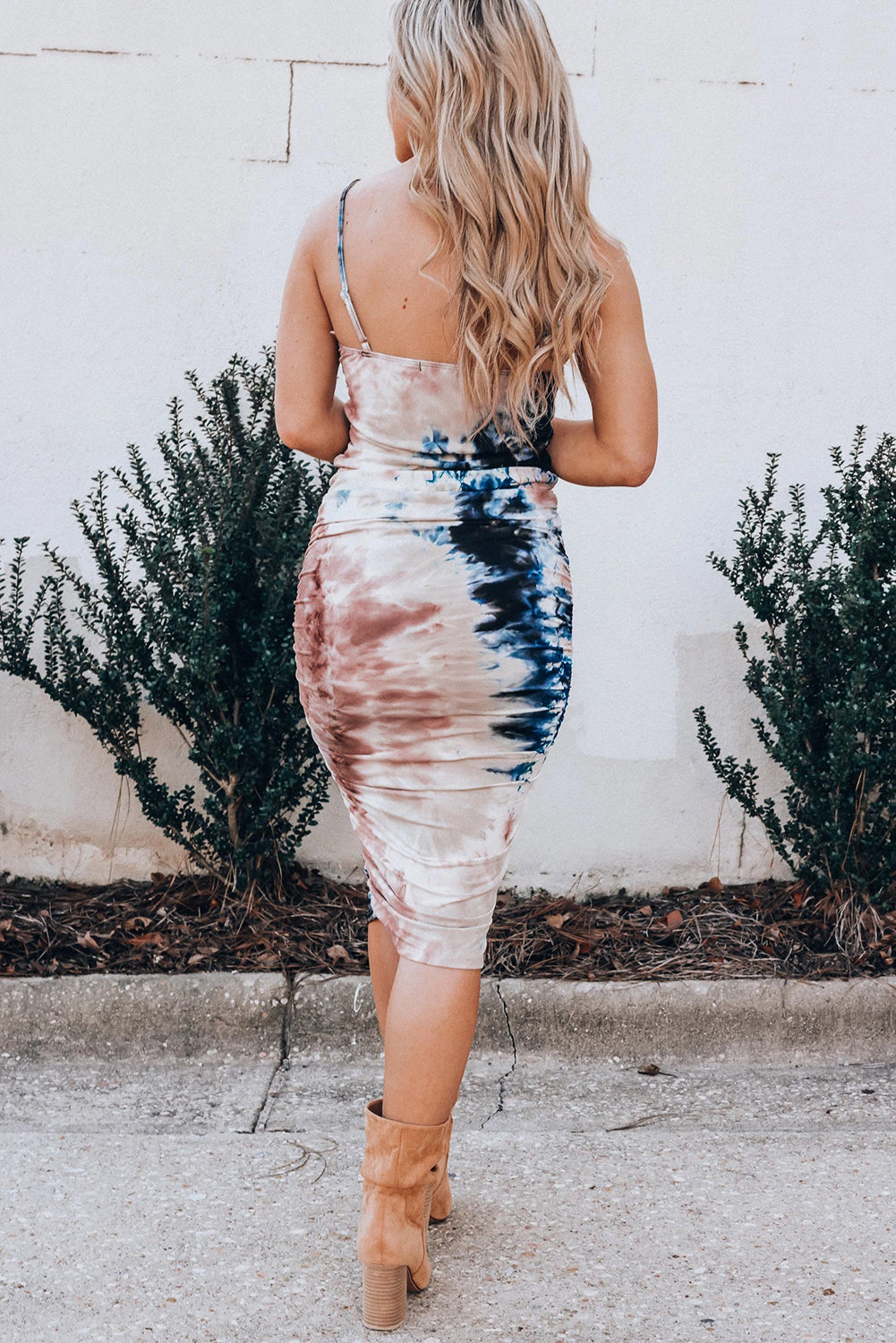 Spaghetti Straps Tie-dye Bodycon Midi Dress