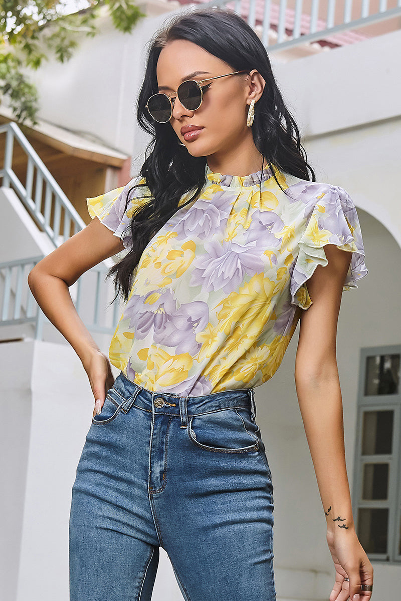 Floral Ruffle Sleeves Top