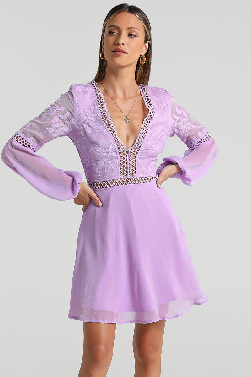 V Neck Flare Sleeve Mini Dress