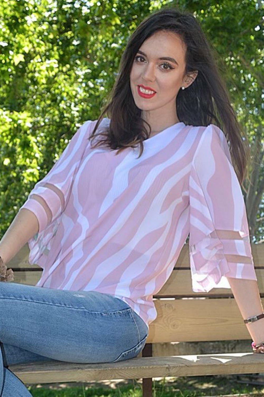 Bell Sleeve V-Neck Lace Patchwork Top