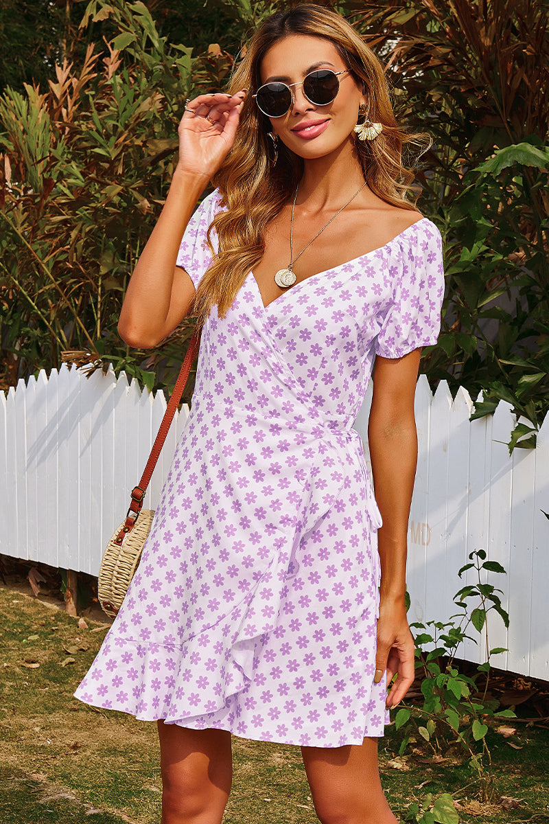 Floral Ruffled Wrap Dress