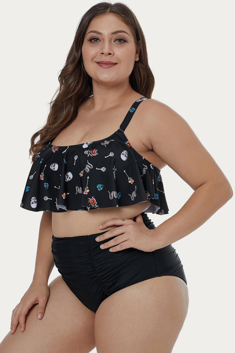Print Hammock Flounce Crop Bikini
