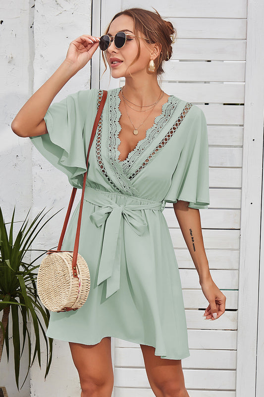 Laced Plunge Neck Dress