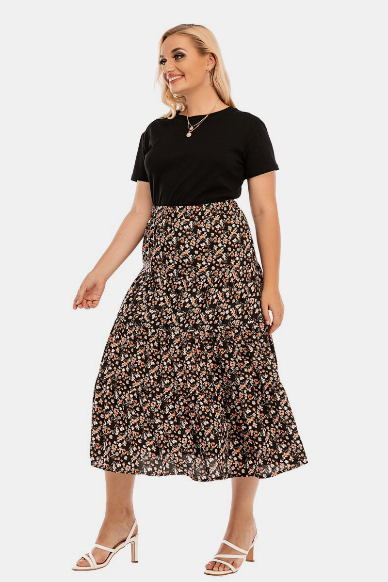 Plus Size Floral Tiered A Line Skirt