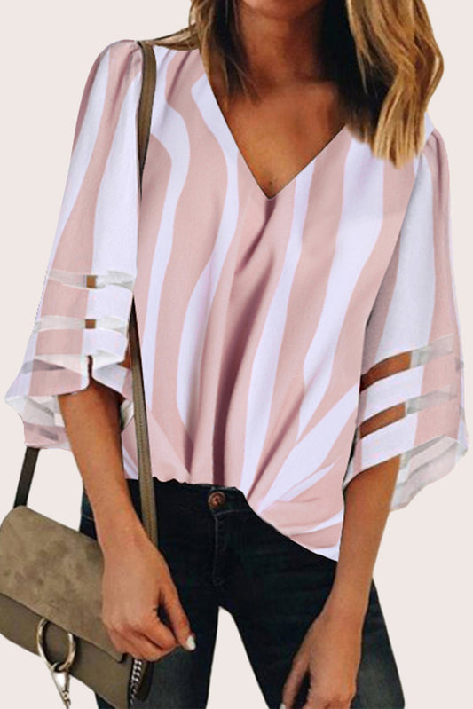 Bell Sleeve V-Neck Lace Patchwork Top