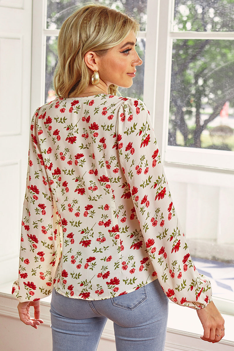 Floral Lantern Sleeve Blouse