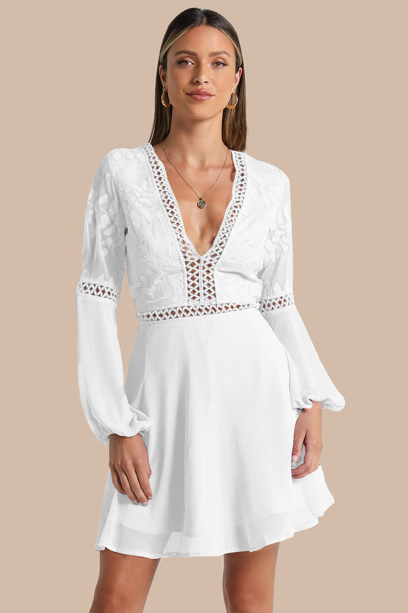 V Neck Flare Sleeve Mini Dress