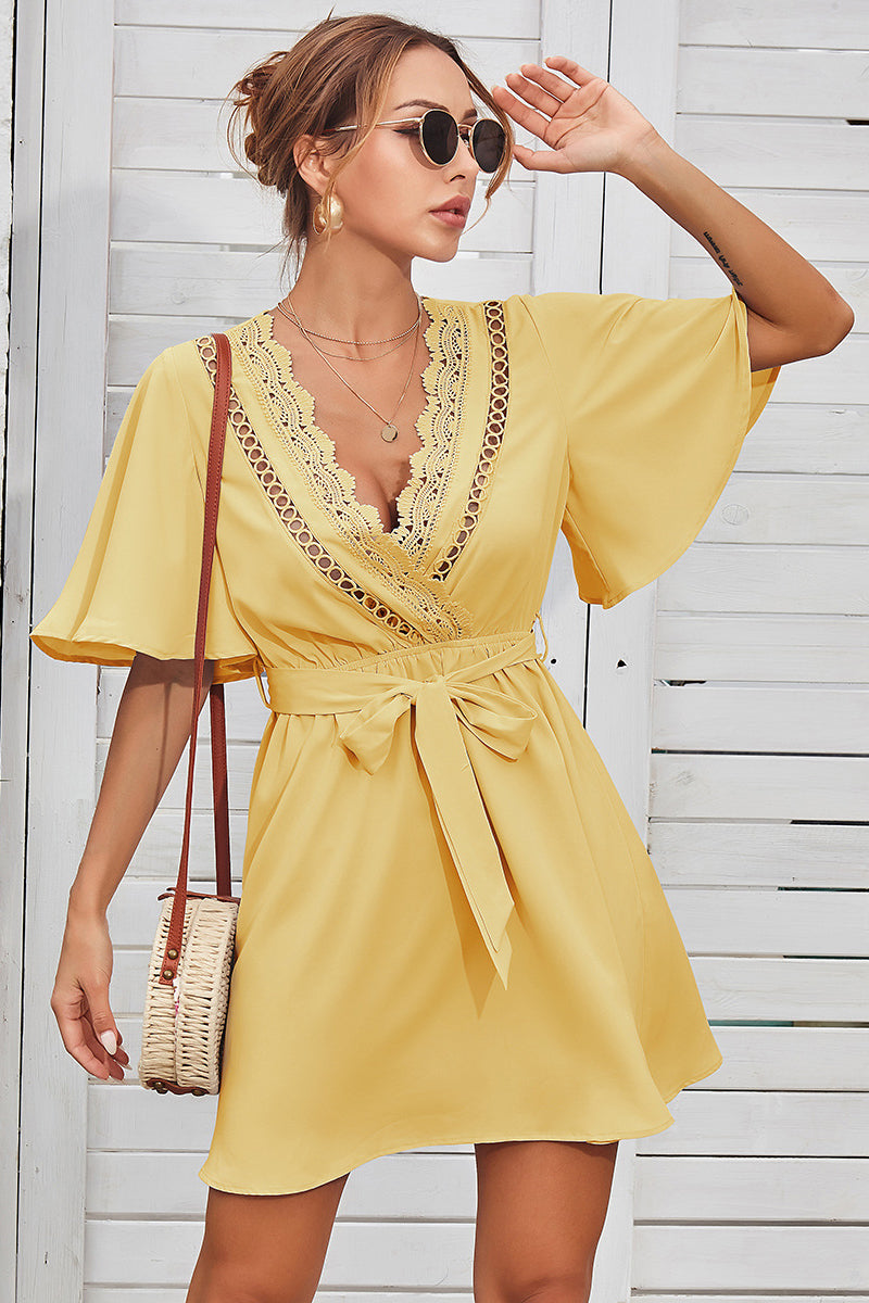Laced Plunge Neck Dress